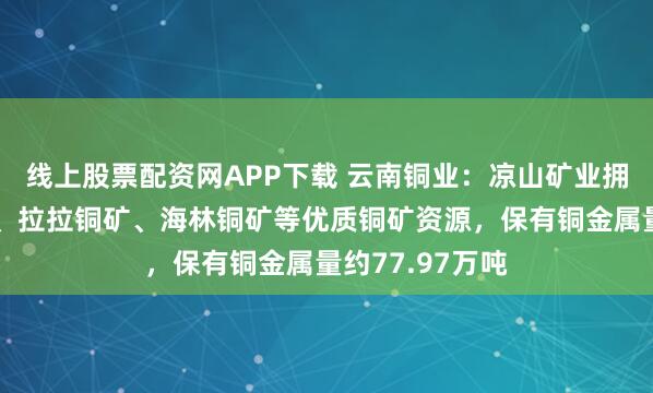 线上股票配资网APP下载 云南铜业：凉山矿业拥有红泥坡铜矿、拉拉铜矿、海林铜矿等优质铜矿资源，保有铜金属量约77.97万吨